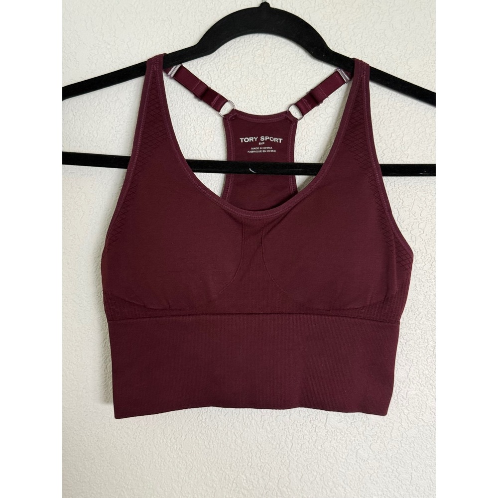 Tory Burch Sport Seamless Racerback Sports Bra Burgundy Wine Longline Small